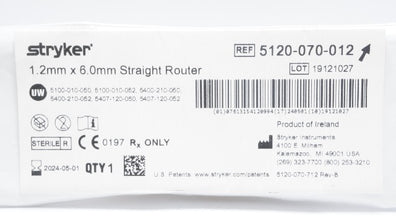 Stryker 5120-070-012 1.2mm x 6.0mm Straight Router (x)